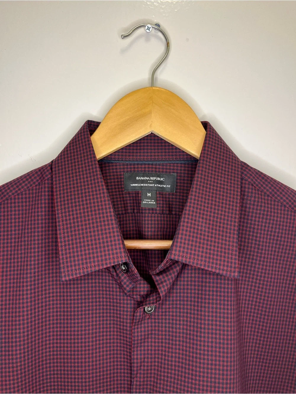 Banana Republic Men’s Athletic Fit Burgundy Checkered Dress Shirt